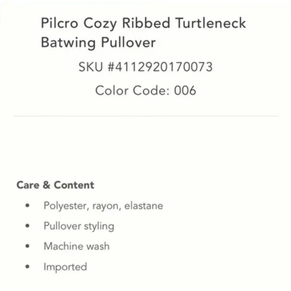 Anthropologie‎ PILCRO Size L Cozy Ribbed Turtleneck Batwing Pullover Top Gray